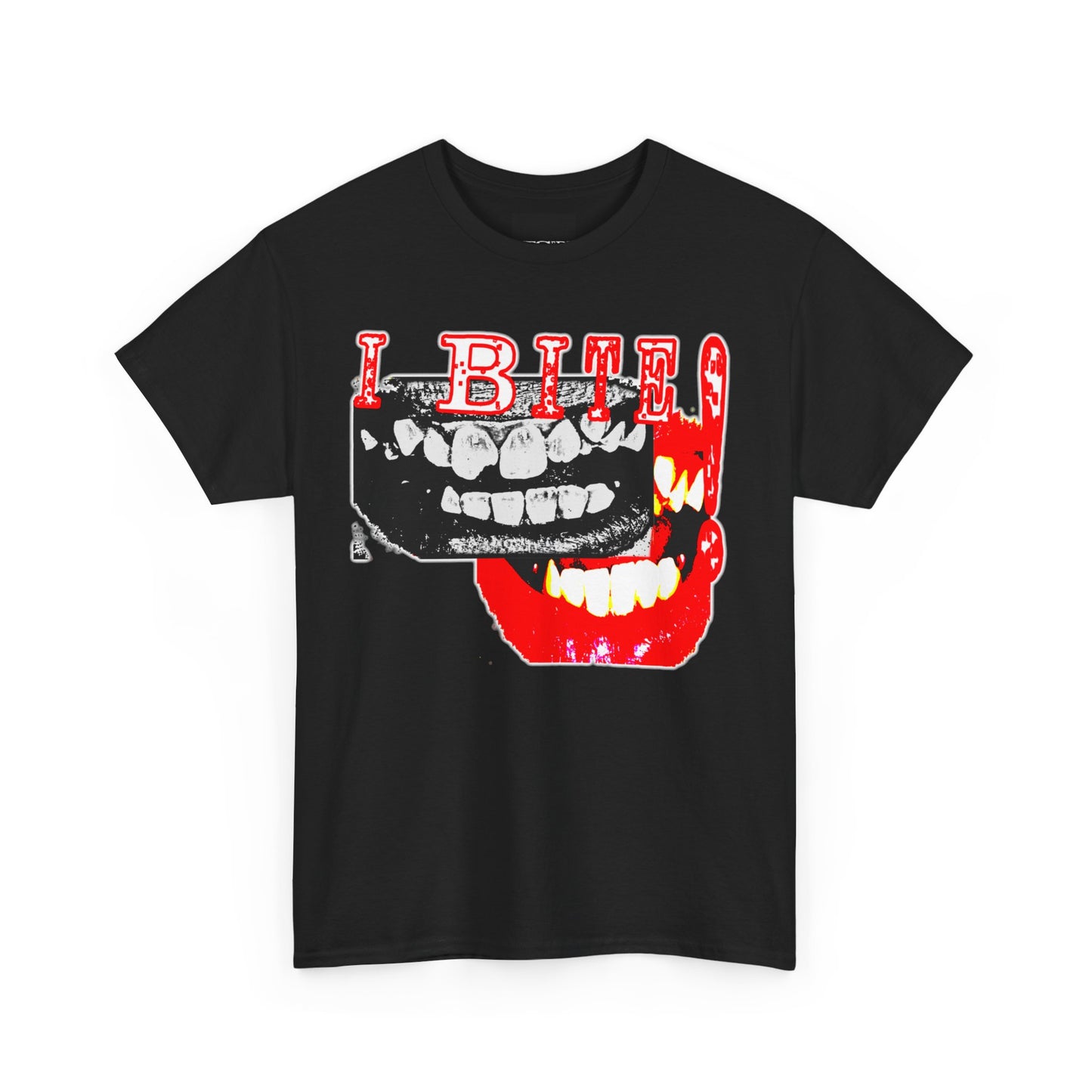 “I Bite” Heavy Cotton Graphic T-Shirt - Bold High-Contrast Teeth Design