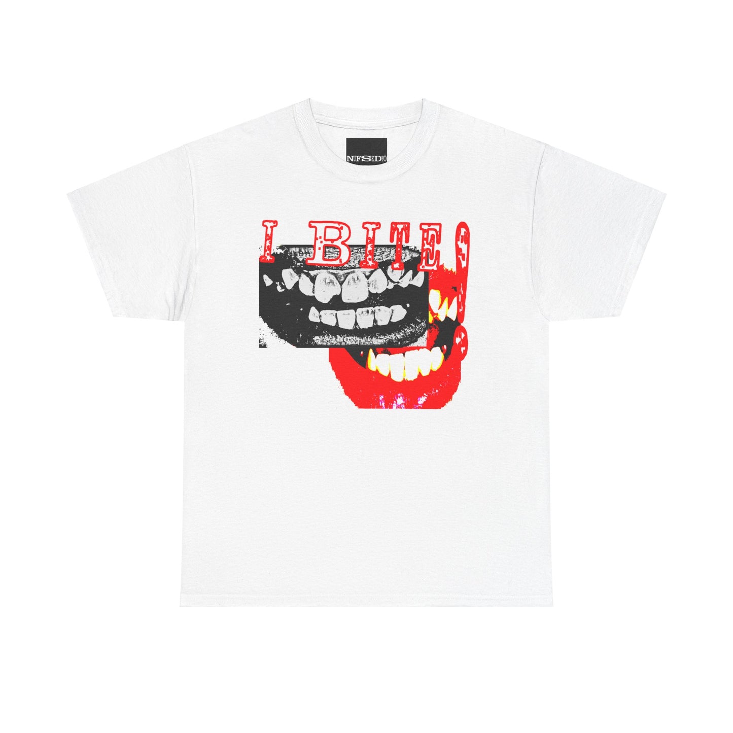 “I Bite” Heavy Cotton Graphic T-Shirt - Bold High-Contrast Teeth Design