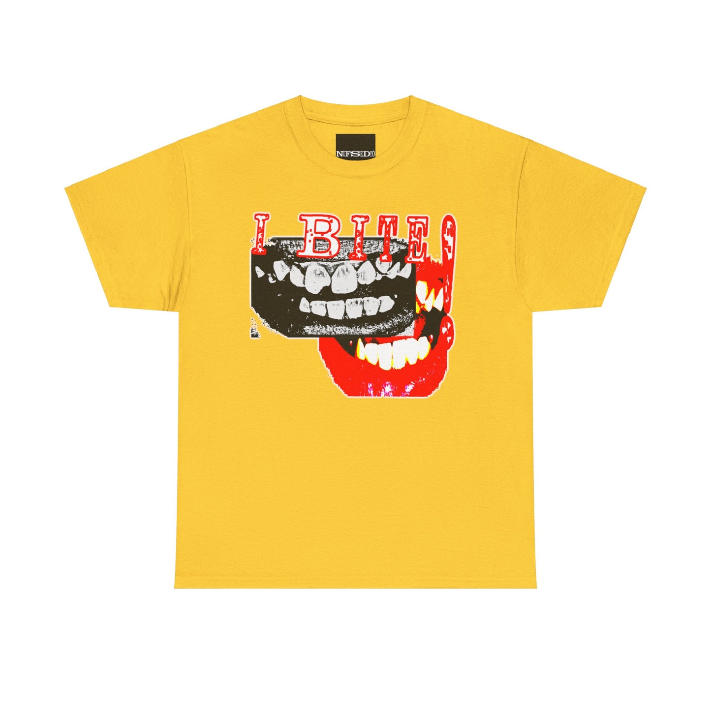 “I Bite” Heavy Cotton Graphic T-Shirt - Bold High-Contrast Teeth Design