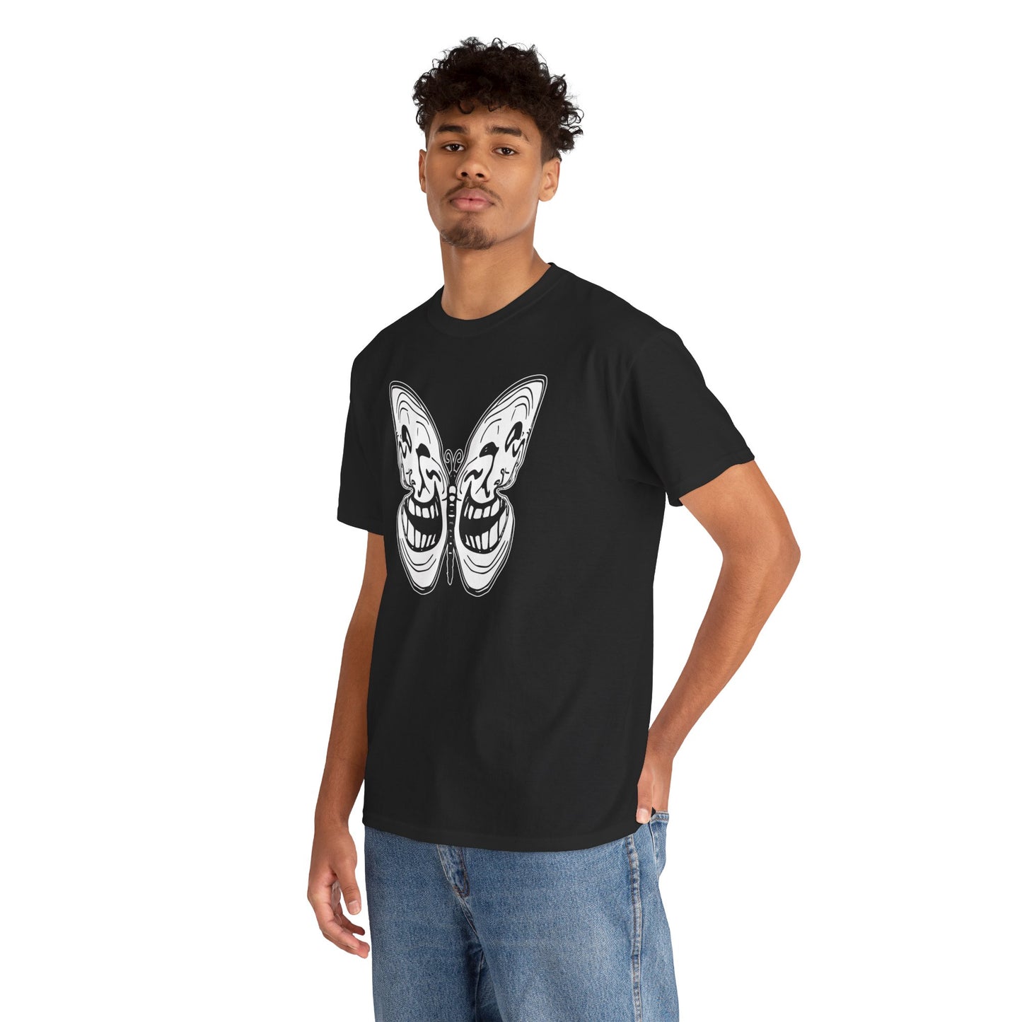 Tee: Meme Troll Face Butterfly Graphic T-Shirt