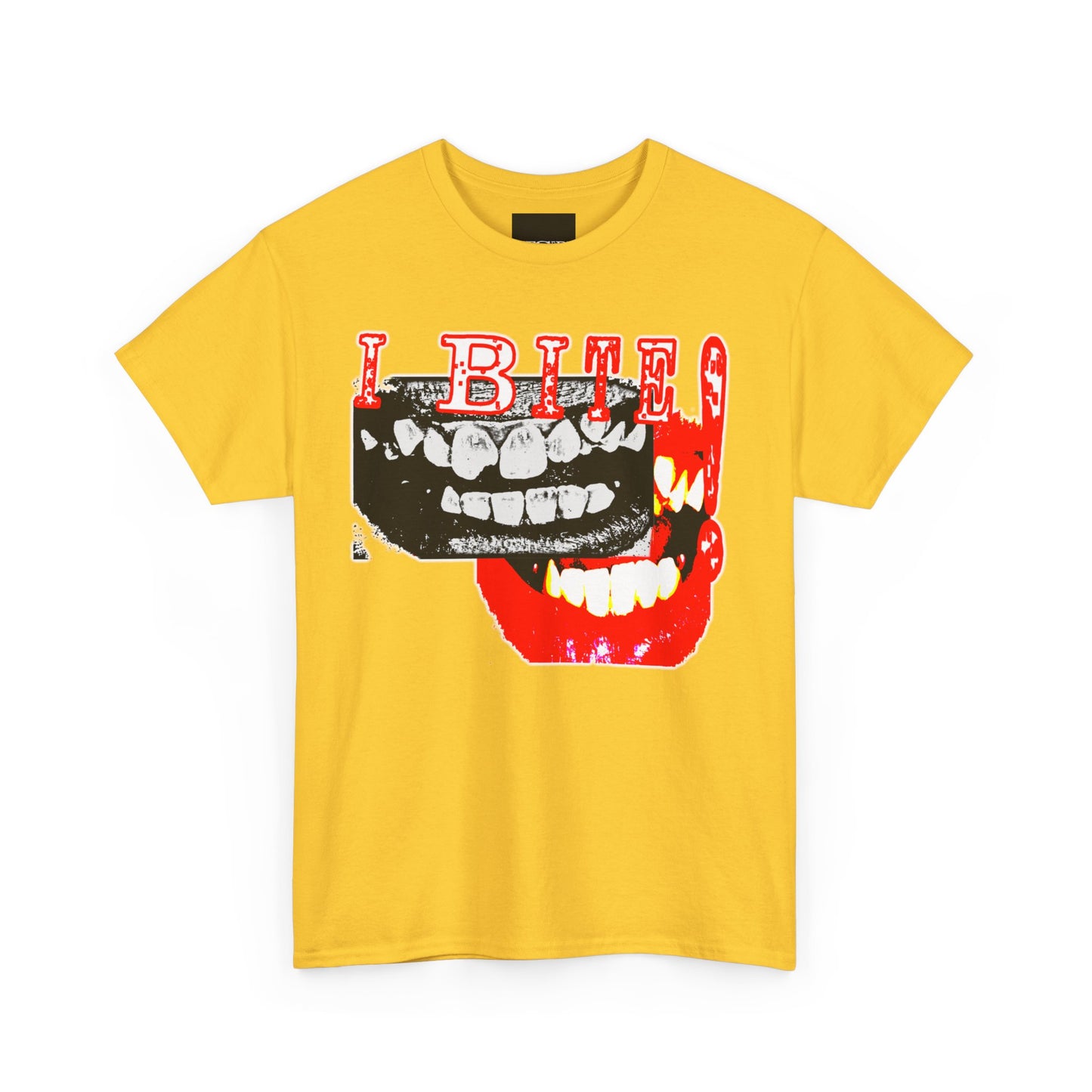 “I Bite” Heavy Cotton Graphic T-Shirt - Bold High-Contrast Teeth Design