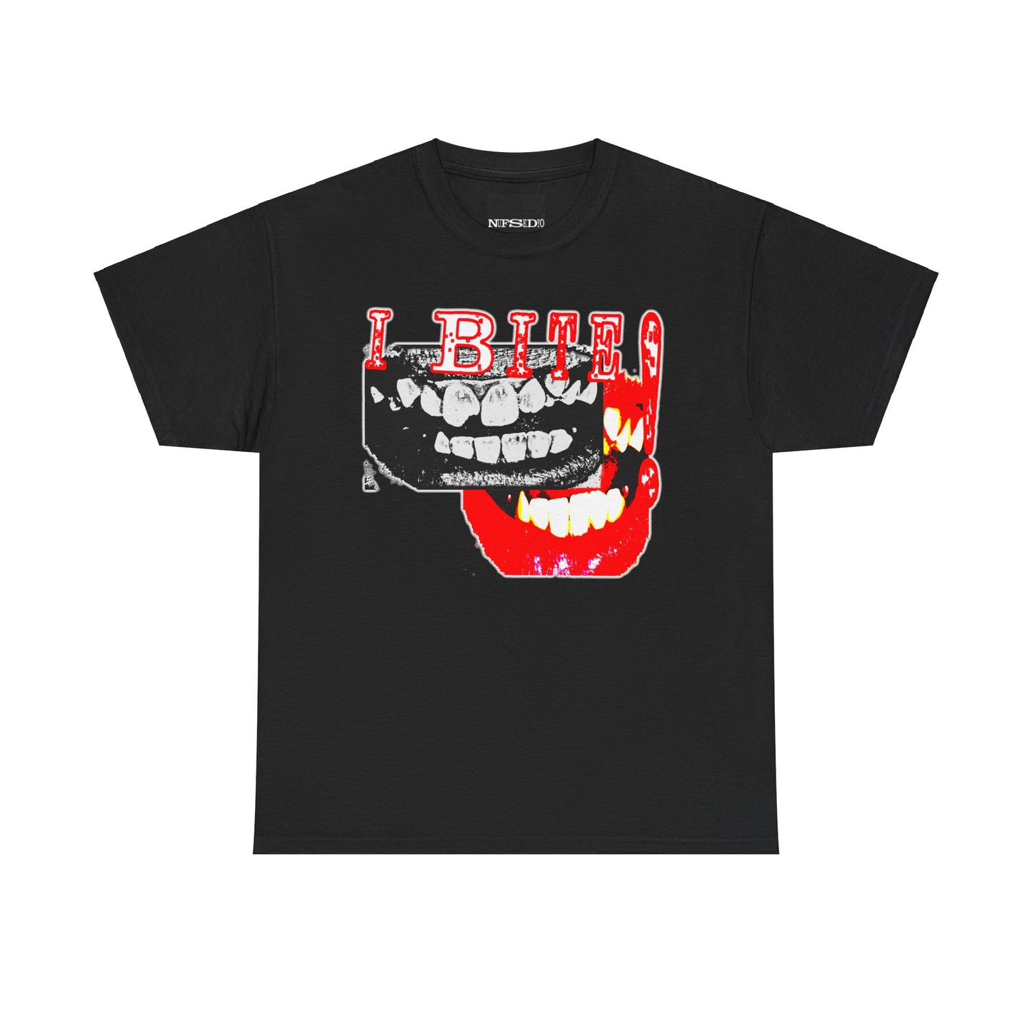 “I Bite” Heavy Cotton Graphic T-Shirt - Bold High-Contrast Teeth Design