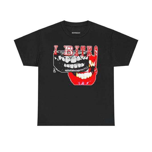 “I Bite” Heavy Cotton Graphic T-Shirt - Bold High-Contrast Teeth Design