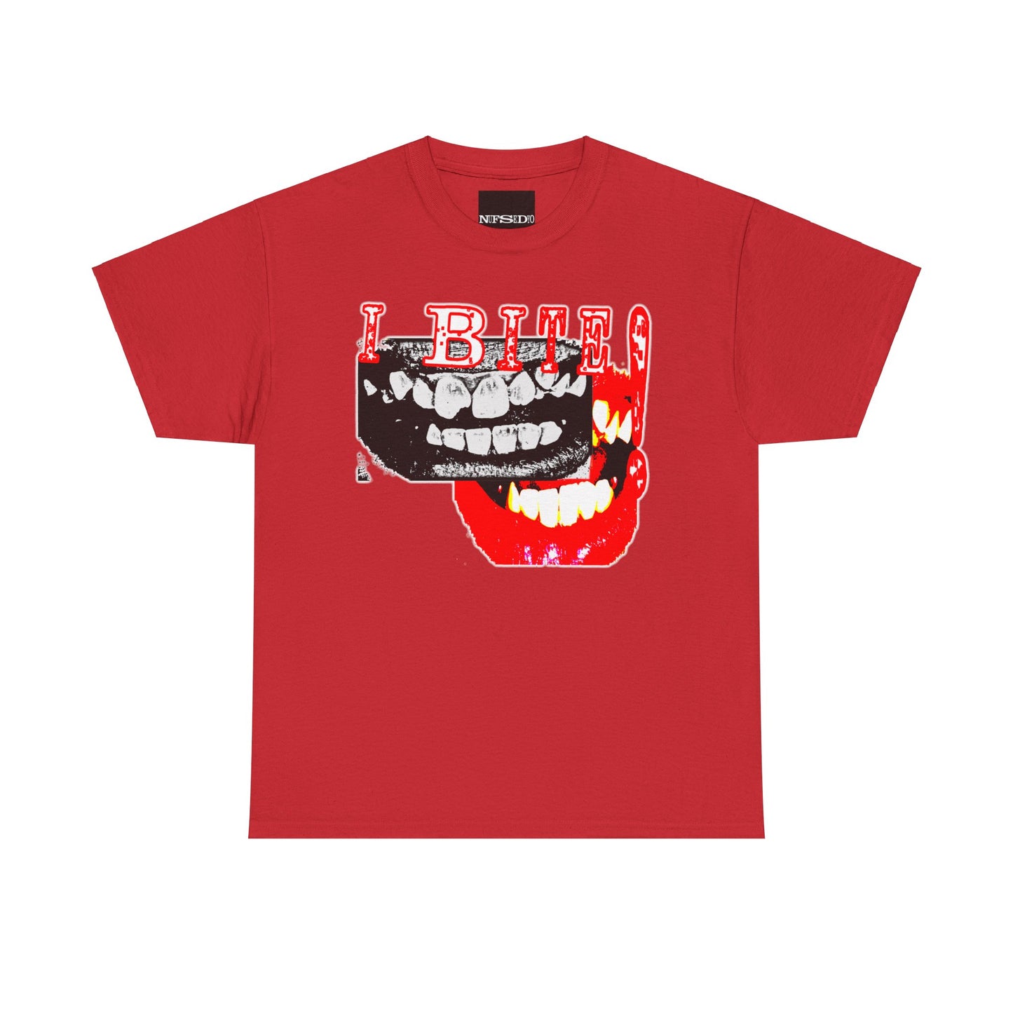 “I Bite” Heavy Cotton Graphic T-Shirt - Bold High-Contrast Teeth Design