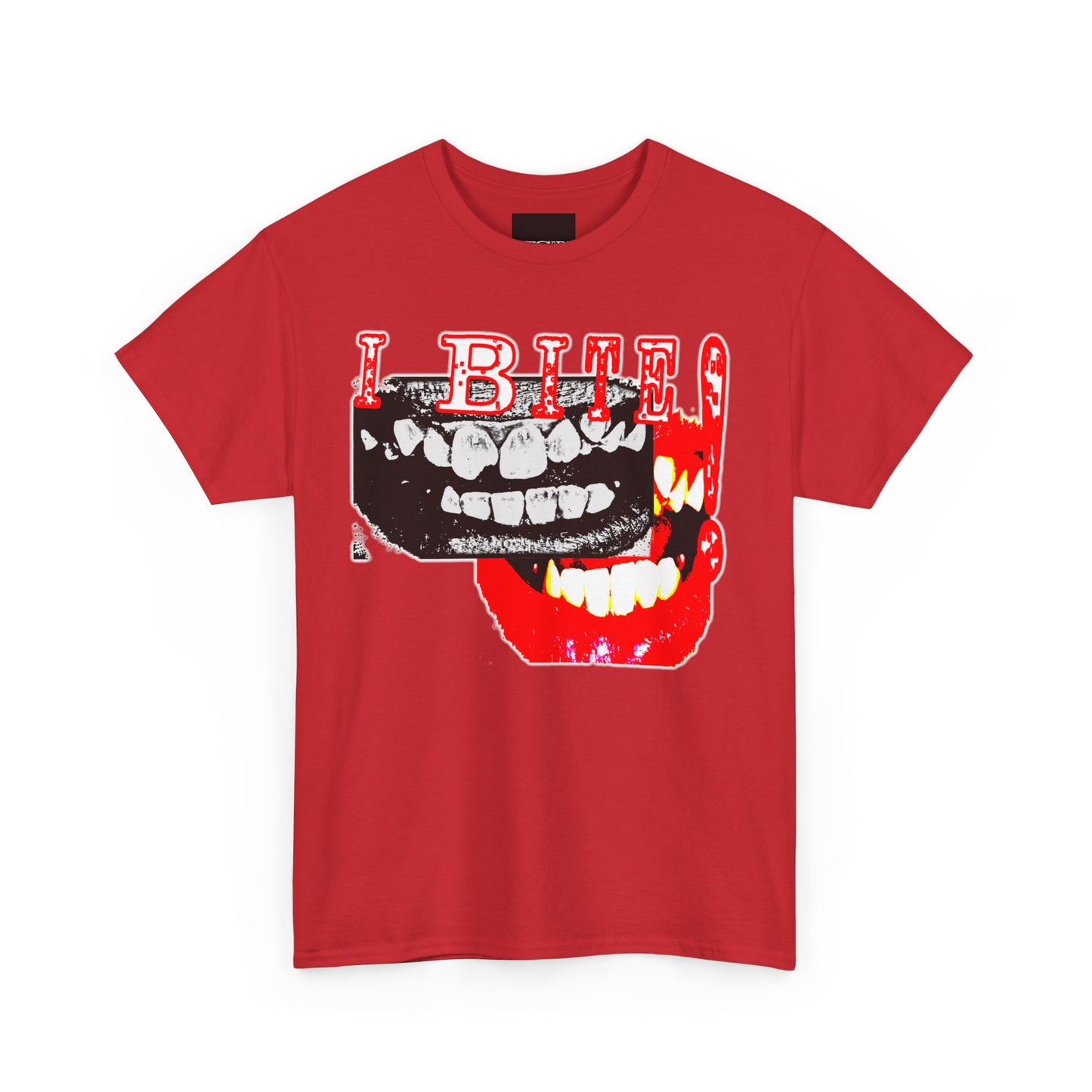 “I Bite” Heavy Cotton Graphic T-Shirt - Bold High-Contrast Teeth Design