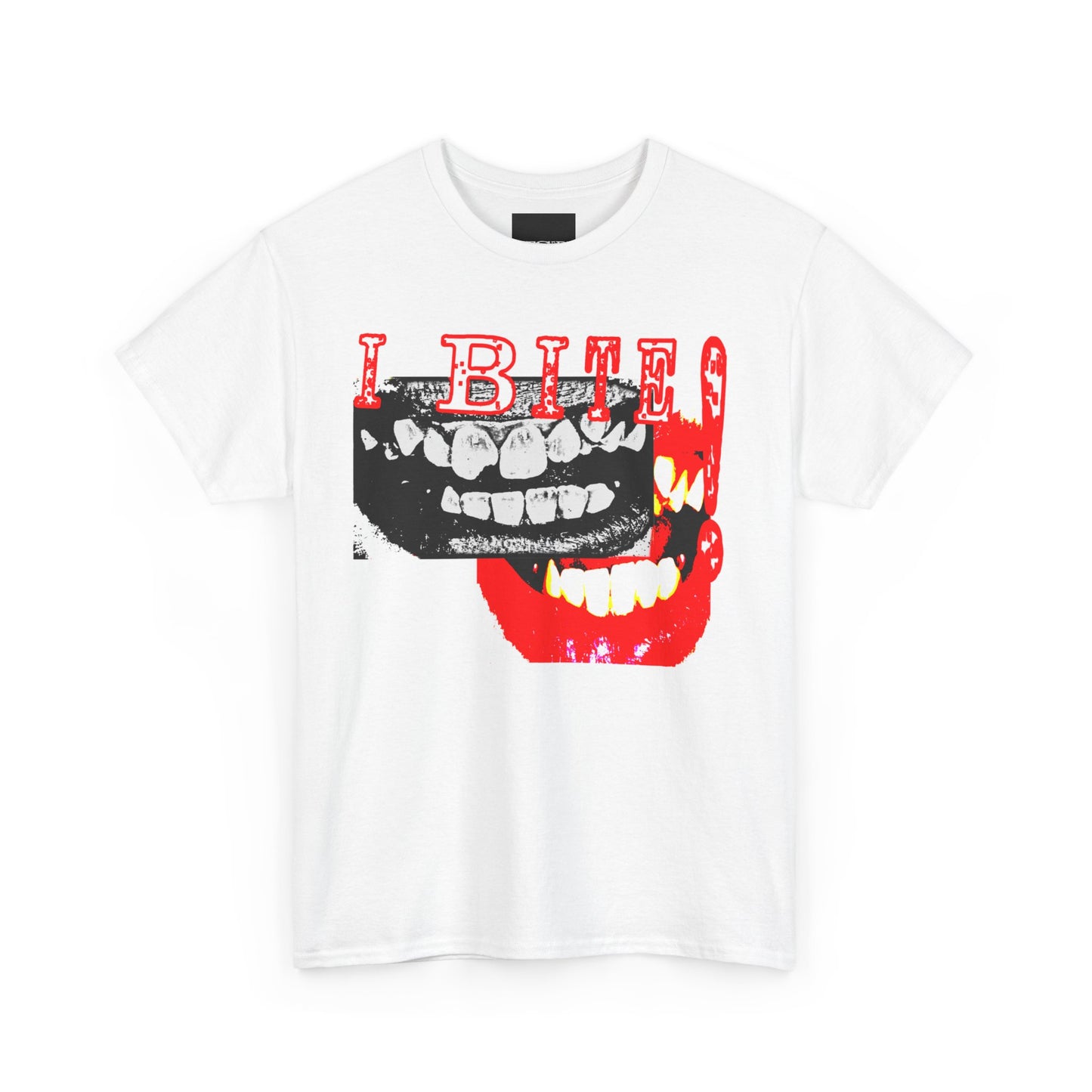 “I Bite” Heavy Cotton Graphic T-Shirt - Bold High-Contrast Teeth Design